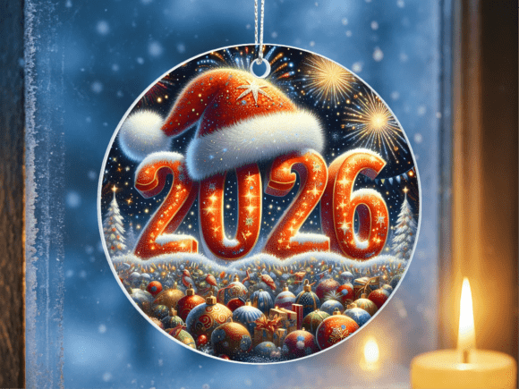2026 Happy New Year Santa Hat Ornament