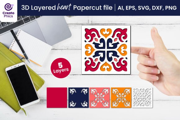 3D Layered Decorative Heart Papercut SVG