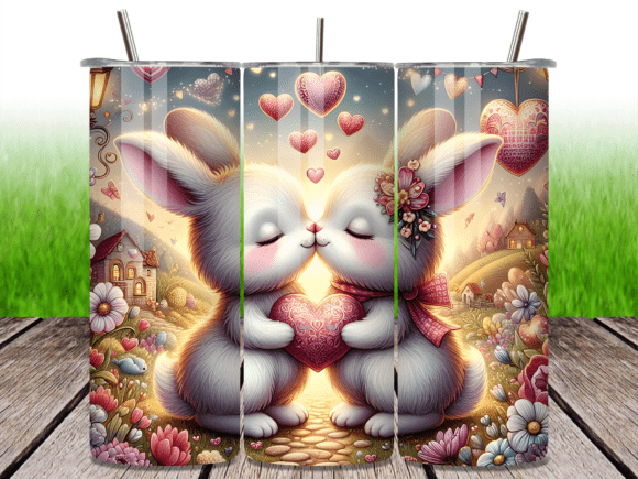 Bunny Couple Kiss Valentine Tumbler Wrap
