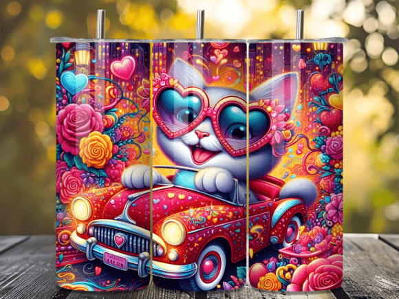Cartoon Cat Driving Car Lights Tumbler