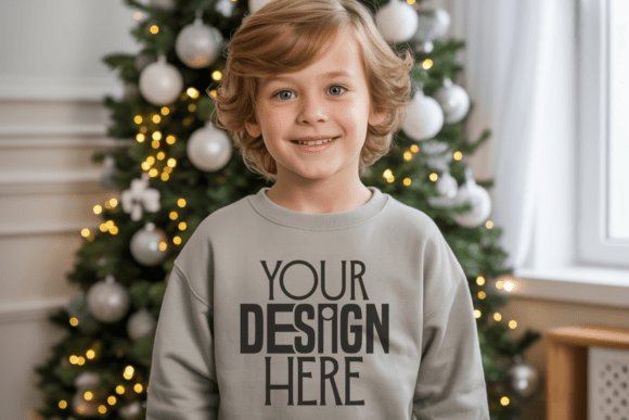Christmas Kids White Sweatshirt Mockup