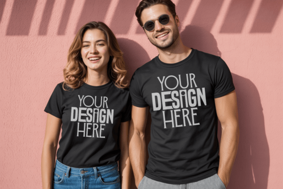 Couple Black Bella Canvas 3001 Tshirt Mo: Elevate Your Design Presentation with Minimalist Elegance