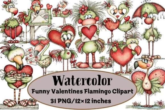 Funny Valentines Flamingo Clipart