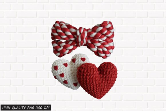 Knitted Bow Heart Clipart PNG