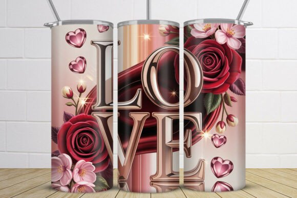 LOVE Rose Valentine Tumbler Wrap PNG
