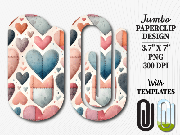Pastel Denim Heart Jumbo Paperclip PNG
