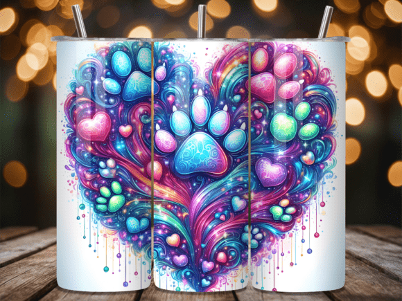 Rainbow Paw Print Heart Tumbler Wrap