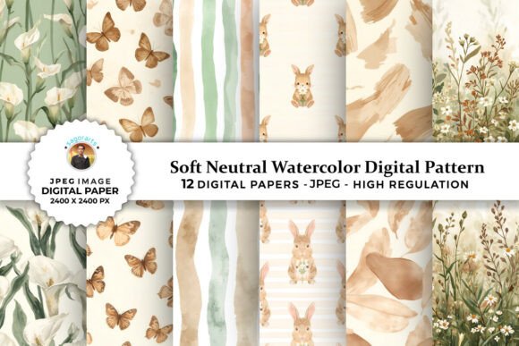 Soft Neutral Watercolor Digital Patterns: A Versatile Resource for Creative Projects