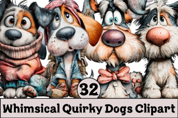Whimsical Quirky Dogs Clipart: A Fun and Versatile Design Resource